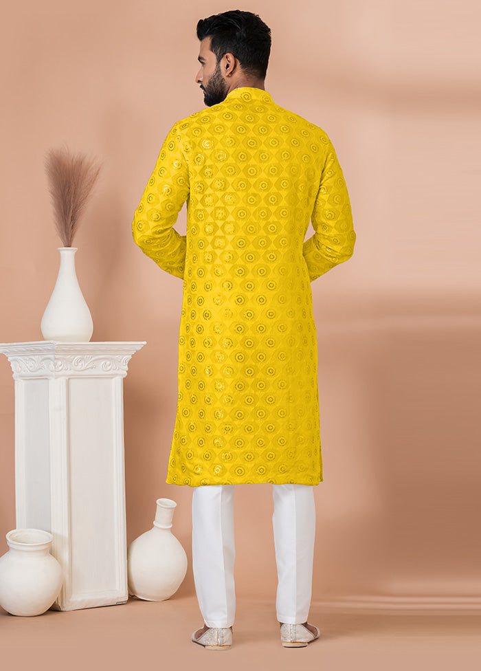 2 Pc Yellow Georgette Kurta Pajama Set