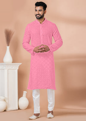 2 Pc Pink Georgette Kurta Pajama Set