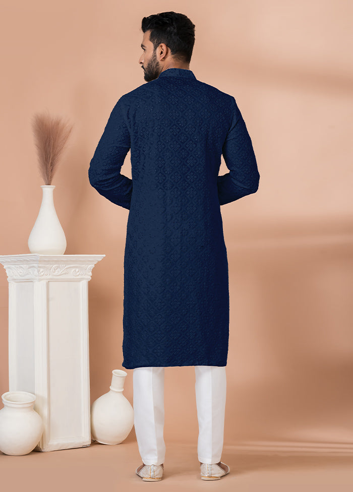 2 Pc Navy Blue Georgette Kurta Pajama Set