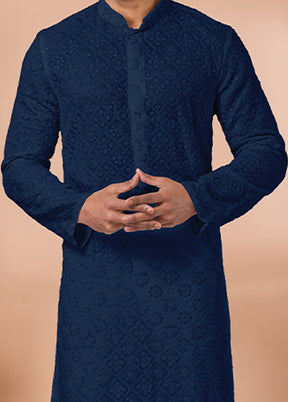 2 Pc Navy Blue Georgette Kurta Pajama Set