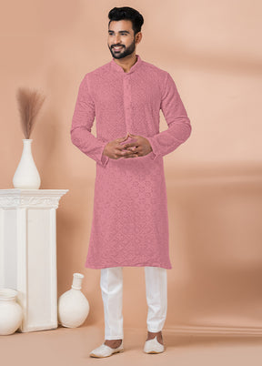 2 Pc Pink Georgette Kurta Pajama Set