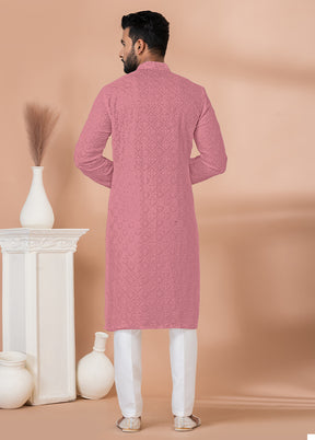 2 Pc Pink Georgette Kurta Pajama Set