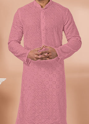 2 Pc Pink Georgette Kurta Pajama Set