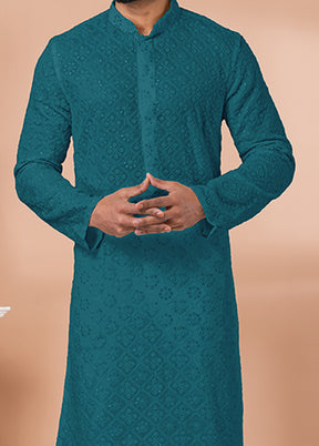 2 Pc Teal Georgette Kurta Pajama Set