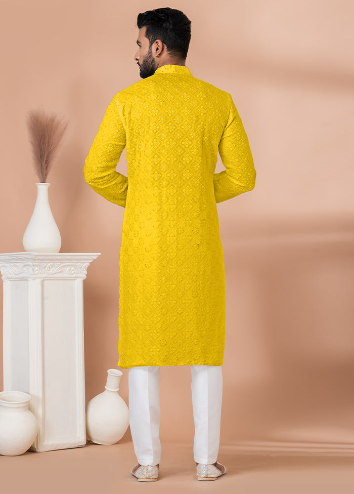 2 Pc Yellow Georgette Kurta Pajama Set