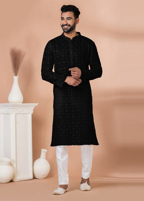 2 Pc Black Georgette Kurta Pajama Set