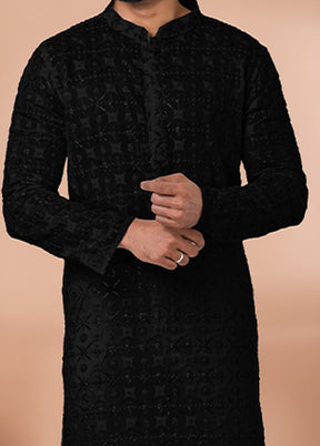 2 Pc Black Georgette Kurta Pajama Set