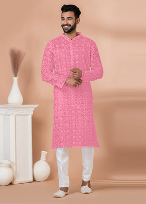 2 Pc Pink Georgette Kurta Pajama Set