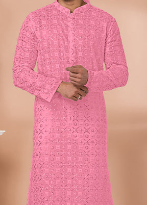 2 Pc Pink Georgette Kurta Pajama Set