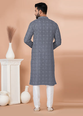 2 Pc Grey Georgette Kurta Pajama Set