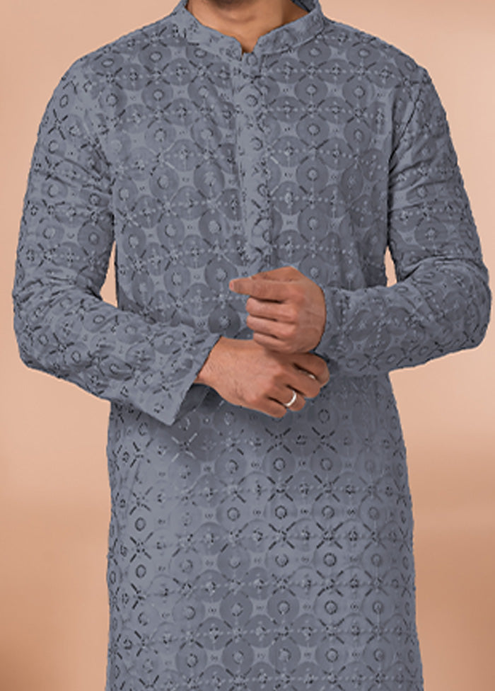 2 Pc Grey Georgette Kurta Pajama Set