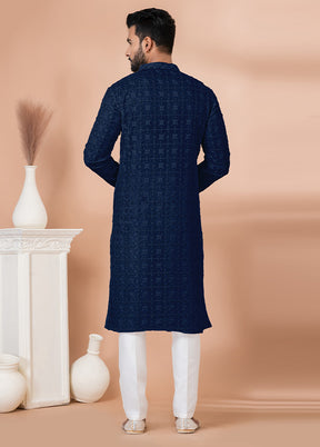 2 Pc Navy Blue Georgette Kurta Pajama Set