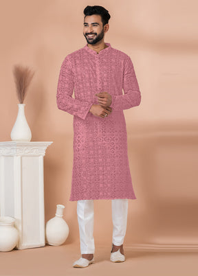 2 Pc Pink Georgette Kurta Pajama Set