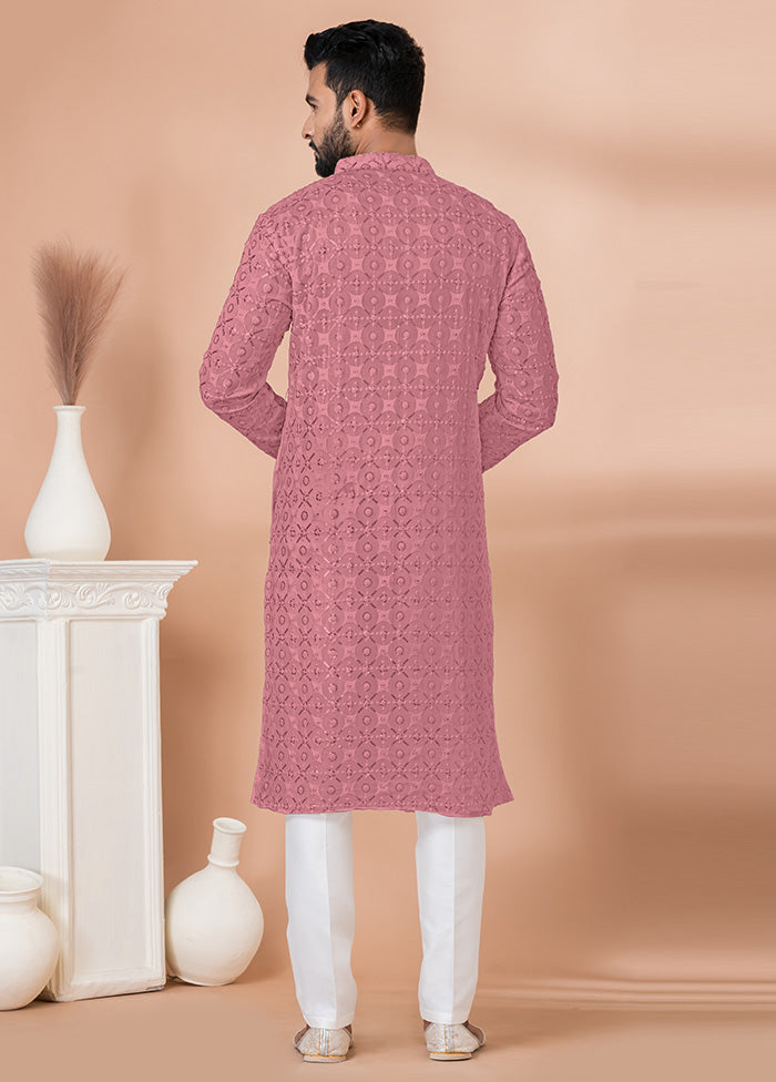 2 Pc Pink Georgette Kurta Pajama Set