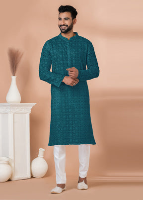 2 Pc Teal Georgette Kurta Pajama Set