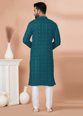 2 Pc Teal Georgette Kurta Pajama Set