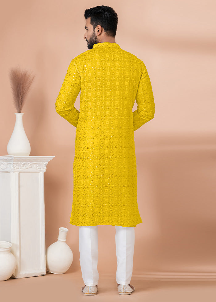 2 Pc Yellow Georgette Kurta Pajama Set