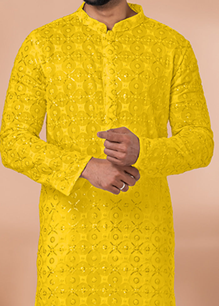 2 Pc Yellow Georgette Kurta Pajama Set