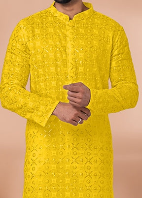 2 Pc Yellow Georgette Kurta Pajama Set