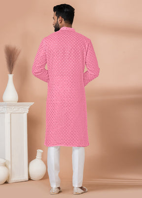 2 Pc Pink Georgette Kurta Pajama Set