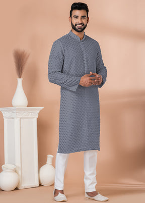 2 Pc Grey Georgette Kurta Pajama Set