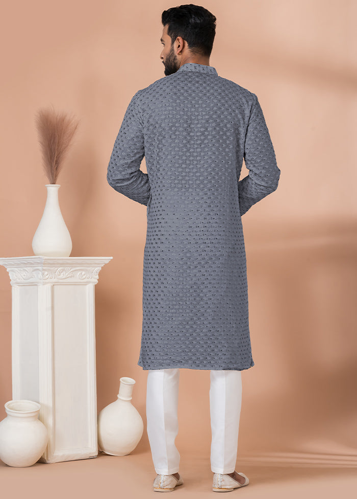 2 Pc Grey Georgette Kurta Pajama Set