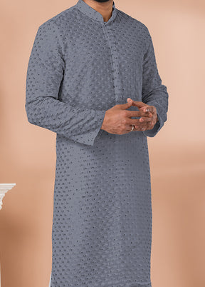 2 Pc Grey Georgette Kurta Pajama Set