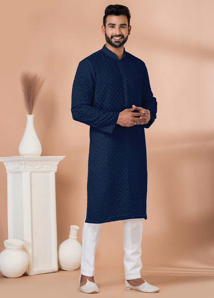 2 Pc Navy Blue Georgette Kurta Pajama Set