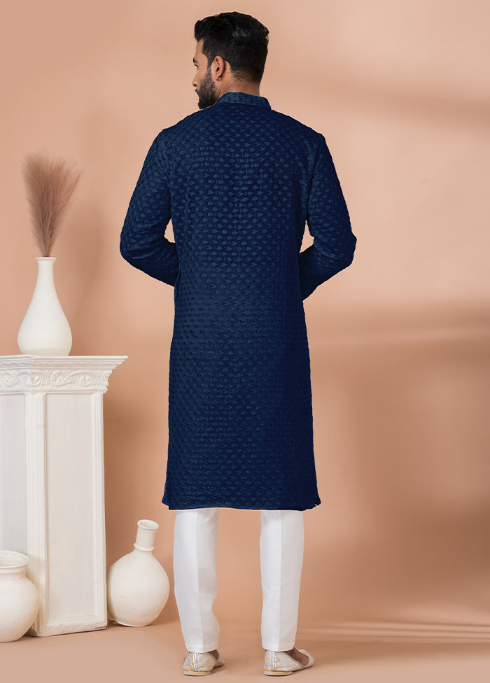 2 Pc Navy Blue Georgette Kurta Pajama Set