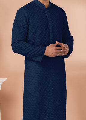 2 Pc Navy Blue Georgette Kurta Pajama Set