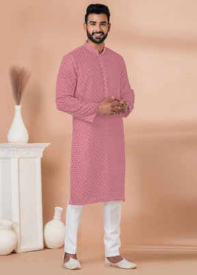 2 Pc Pink Georgette Kurta Pajama Set