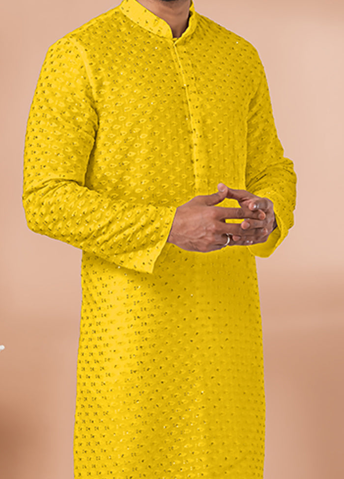 2 Pc Yellow Georgette Kurta Pajama Set