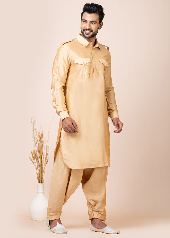 Chiku Viscose Full Sleeves Mandarin Collar Pathani Kurta And Pajama Set