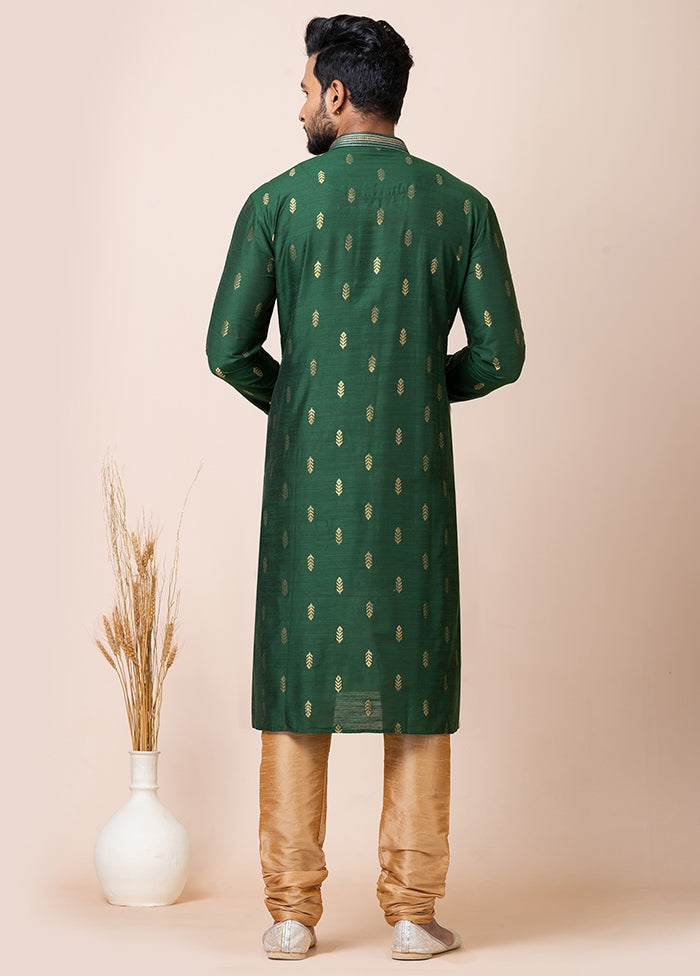 Green Cotton Full Sleeves Mandarin Collar Kurta And Pajama Set