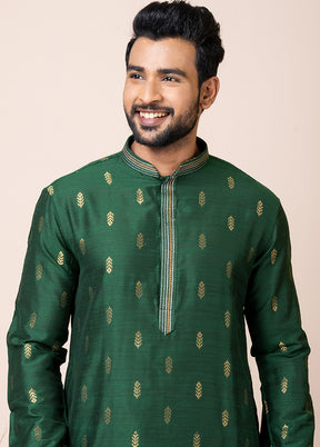 Green Cotton Full Sleeves Mandarin Collar Kurta And Pajama Set