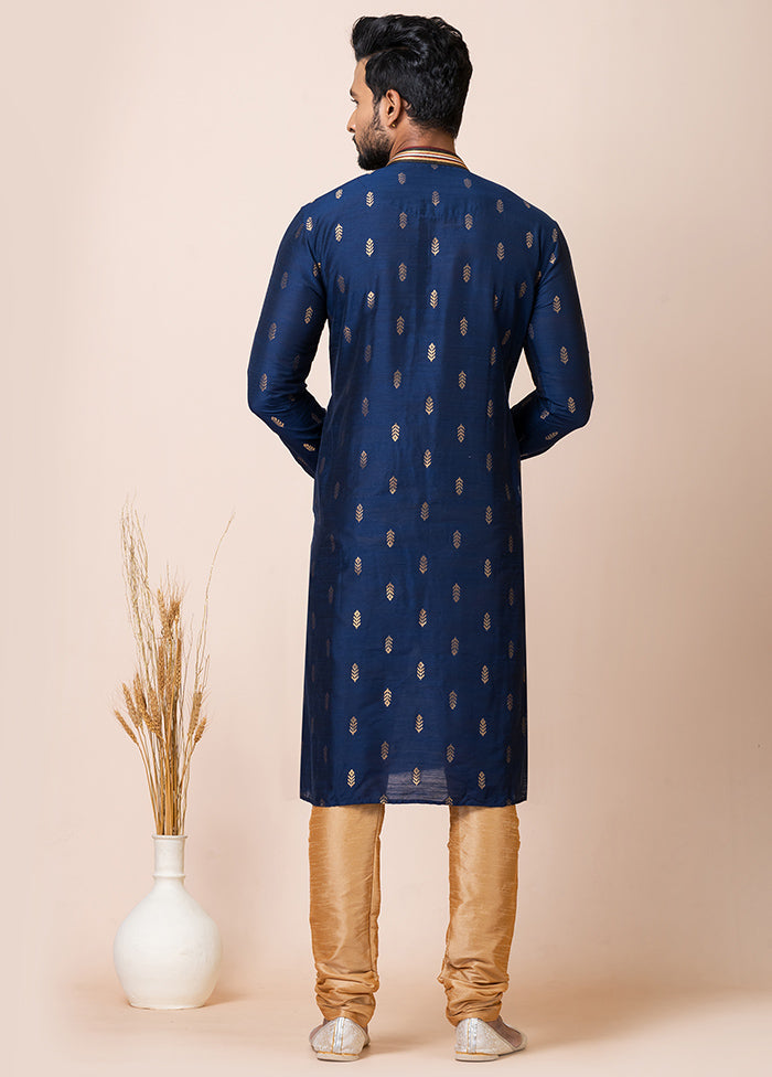 Royal Blue Cotton Full Sleeves Mandarin Collar Kurta And Pajama Set