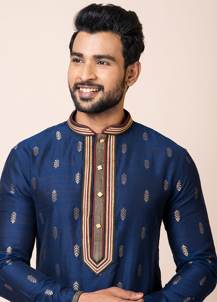 Royal Blue Cotton Full Sleeves Mandarin Collar Kurta And Pajama Set