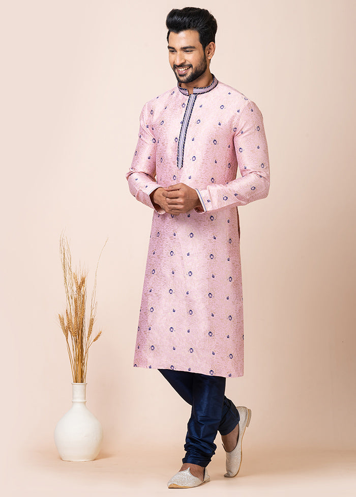 Peach Silk Full Sleeves Mandarin Collar Kurta And Pajama Set