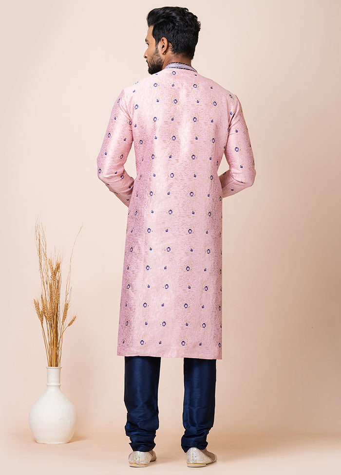 Peach Silk Full Sleeves Mandarin Collar Kurta And Pajama Set