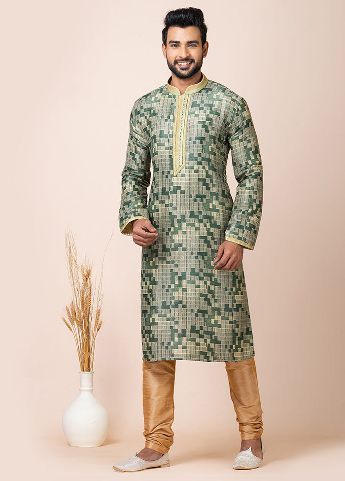 Multicolor Cotton Full Sleeves Mandarin Collar Kurta And Pajama Set