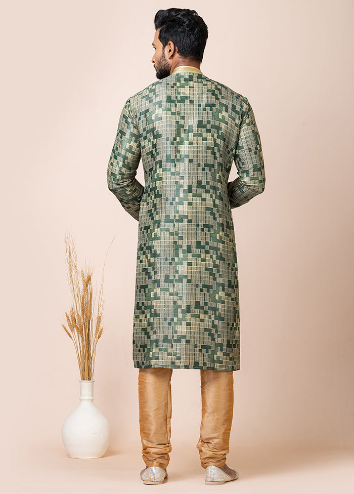 Multicolor Cotton Full Sleeves Mandarin Collar Kurta And Pajama Set