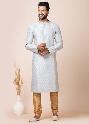 Grey Cotton Full Sleeves Mandarin Collar Kurta And Pajama Set