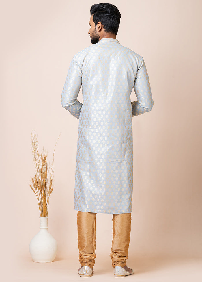 Grey Cotton Full Sleeves Mandarin Collar Kurta And Pajama Set