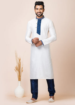 White Viscose Full Sleeves Mandarin Collar Kurta And Pajama Set