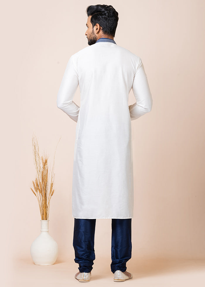 White Viscose Full Sleeves Mandarin Collar Kurta And Pajama Set