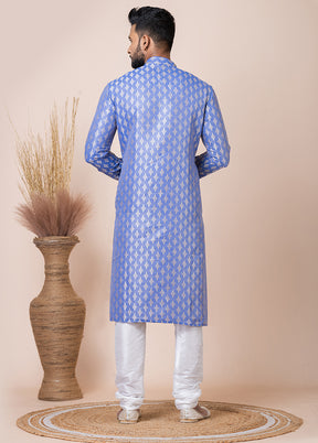 Multicolor Silk Full Sleeves Mandarin Collar Kurta And Pajama Set