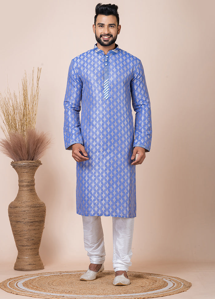 Multicolor Silk Full Sleeves Mandarin Collar Kurta And Pajama Set