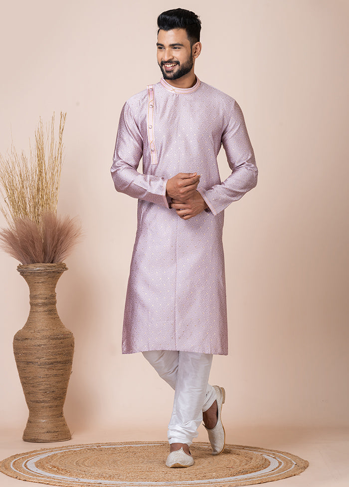 Peach Silk Full Sleeves Mandarin Collar Kurta And Pajama Set