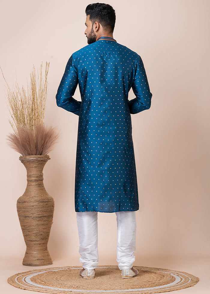 Rama Green Silk Full Sleeves Mandarin Collar Kurta And Pajama Set