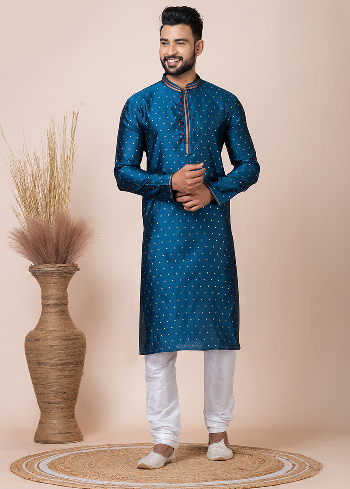 Rama Green Silk Full Sleeves Mandarin Collar Kurta And Pajama Set